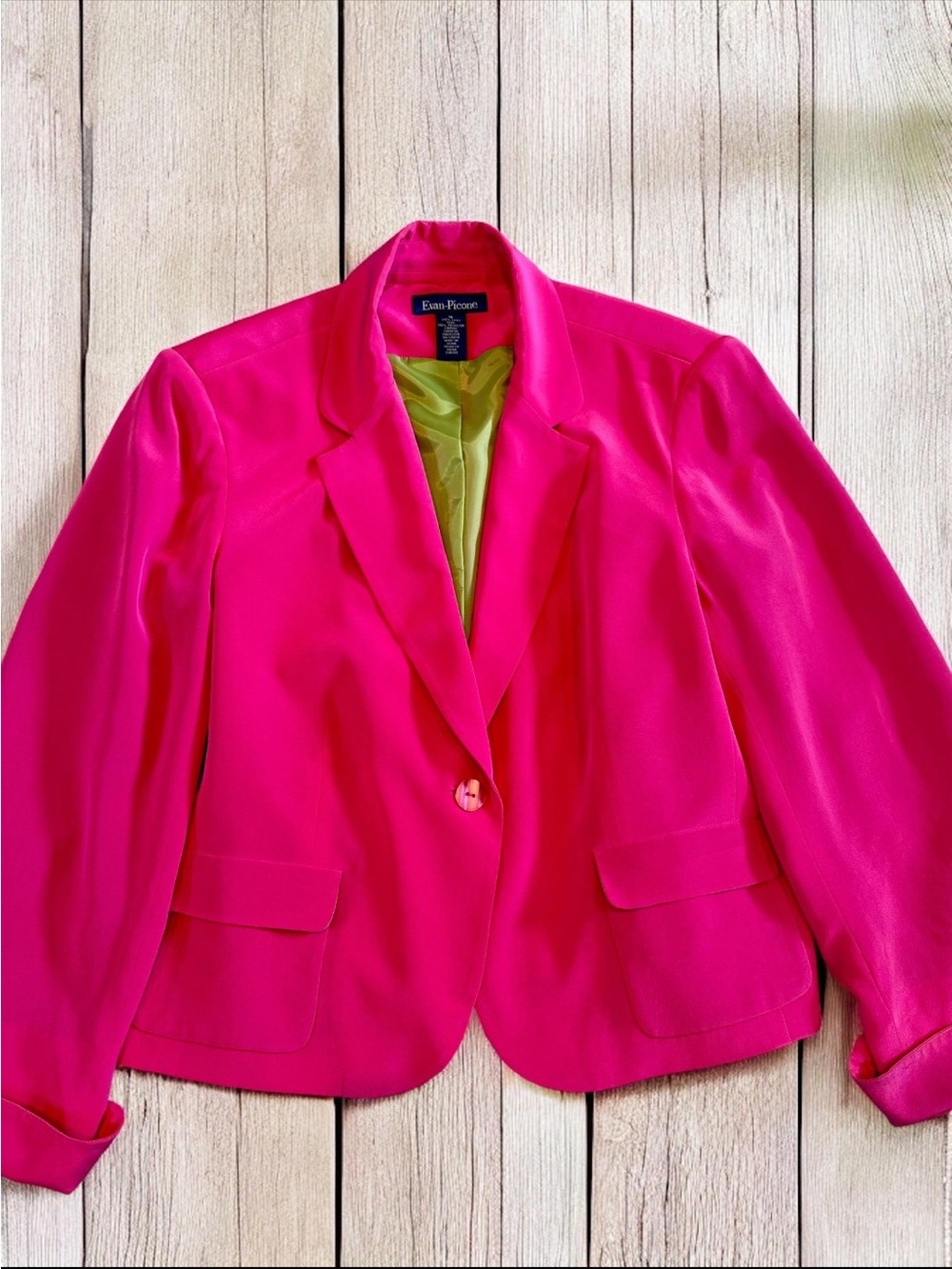 Ellen Tracy Bright Pink Blazer with Green Lining